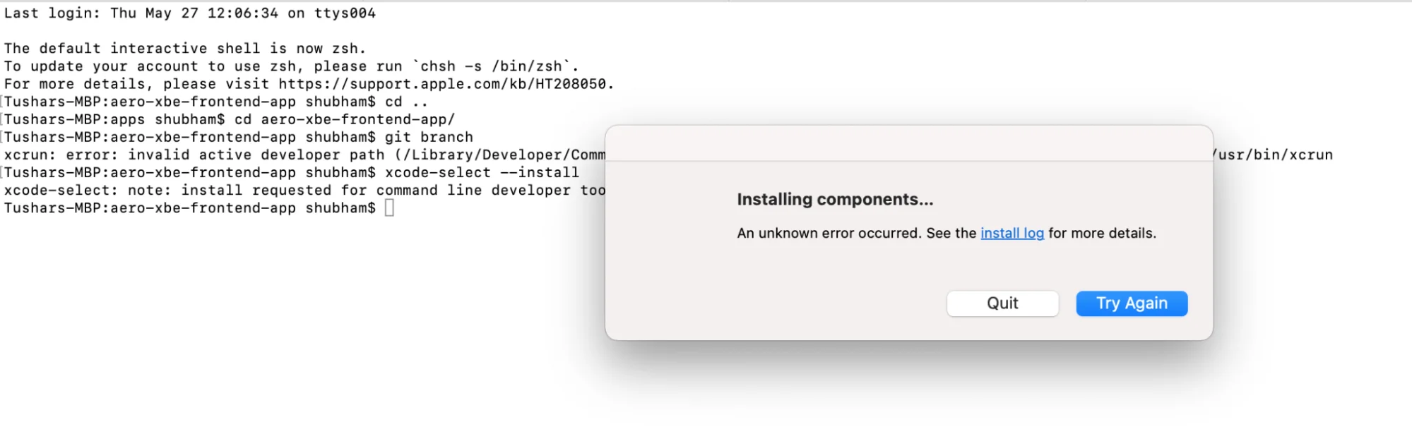 Xcrun: error: invalid active developer path (/Library/Developer/CommandLineTools)